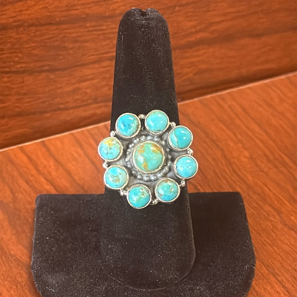 Turquoise 925 Sterling Silver Statement Ring - Adjustable
